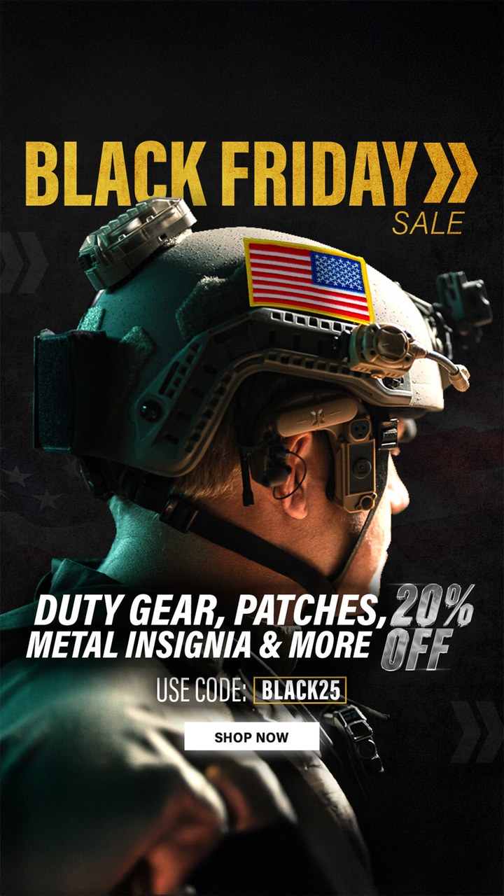 Static ad, tactical patches and insignia, Black Friday sale