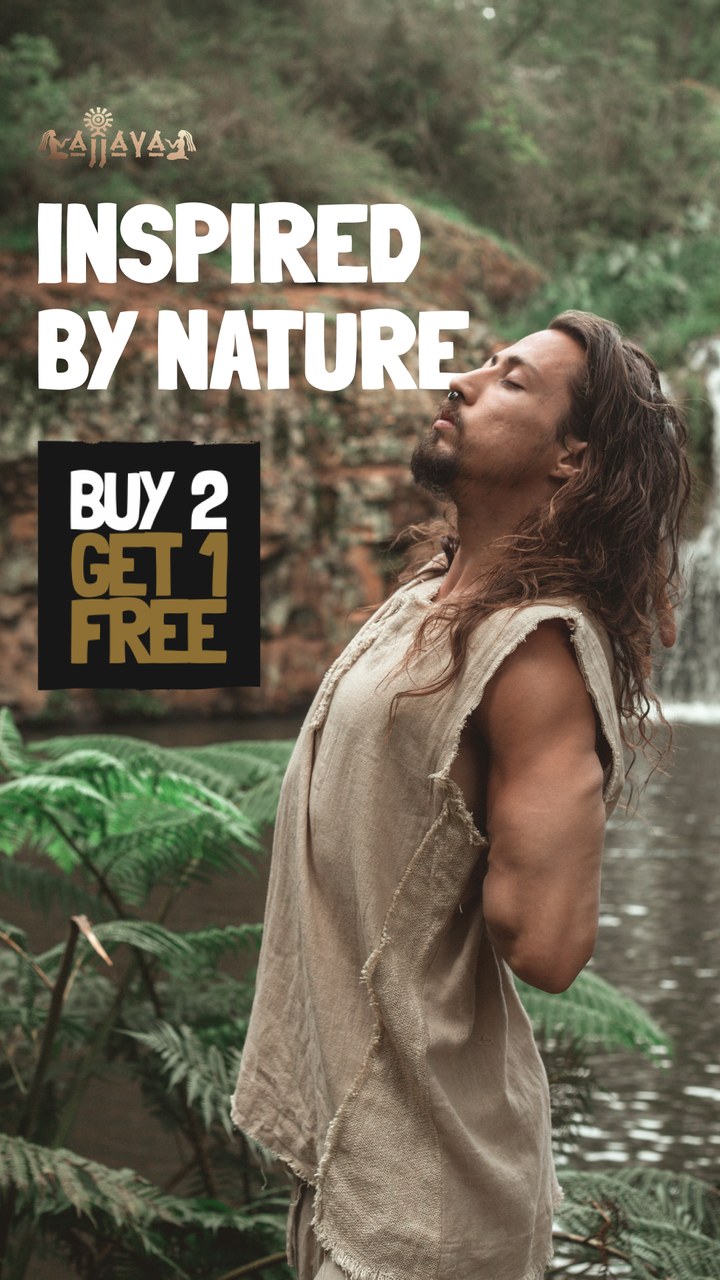 Static ad, nature-inspired apparel by the river, buy two get one free